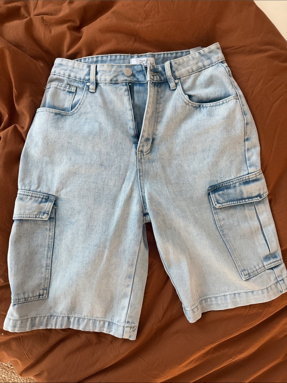Light Wash Denim Cargo Shorts - Unbranded